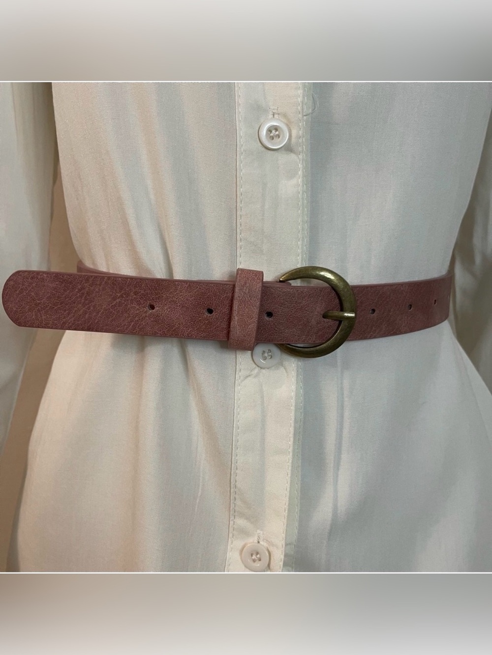 Pink distressed PU leather skinny belt